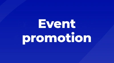 Blue graphic with white text that says "Event promotion"