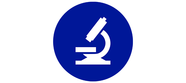 Icon showing a white microscope on a blue background