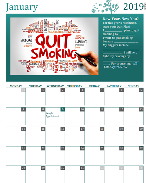 Quit Tobacco Calendar Quit Tobacco Calendar