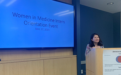 Brittany Tran presenting at Women in Medicine Orientation