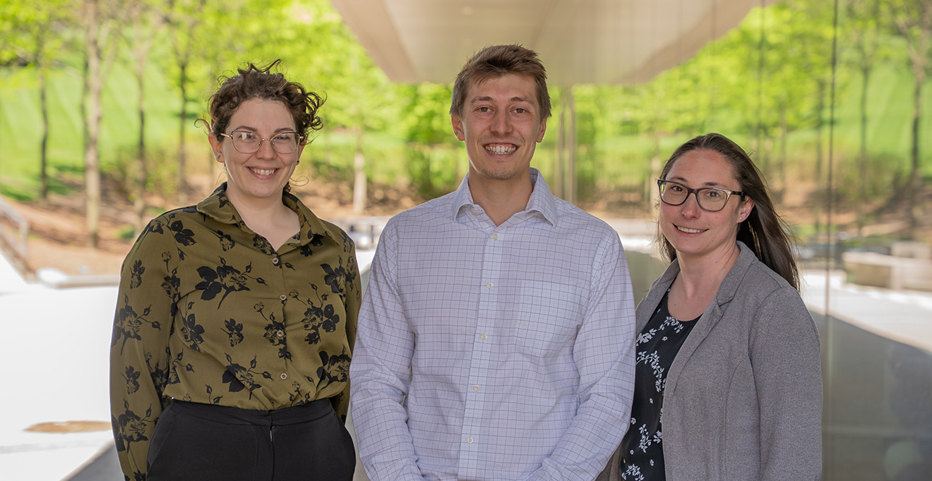 From left: Kortni Wroten, sustainability and energy manager, medical student Kyle Timmer, and Suzanne Wood, associate director of sustainability and campus services