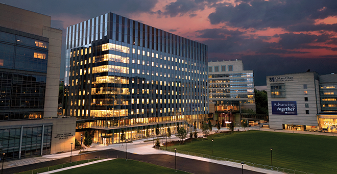 New education and research building at night