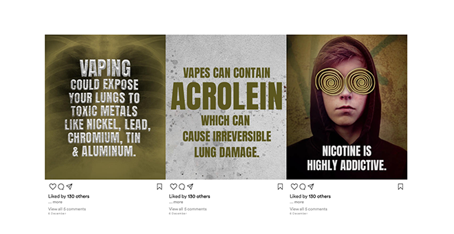 Graphic with three Instagram posts about vaping