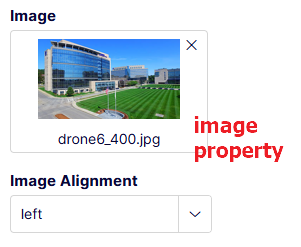 image thumbnail displays in image property of a block or page
