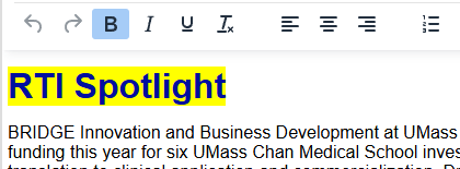 content in WYSIWYG with link highlighted in yellow