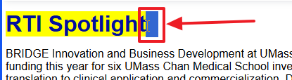 empty space highlighted in WYSIWYG